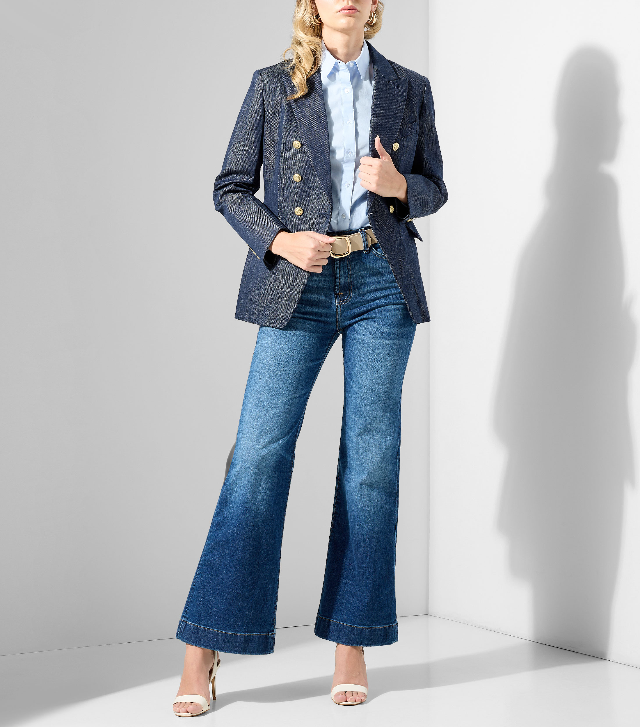 Blazer denim de diseño sólido Mujer